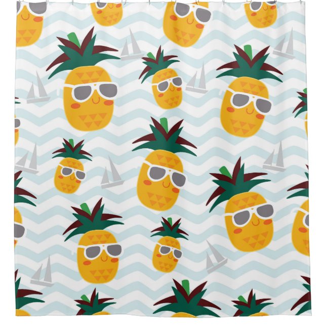Ananas, Boot: niedliches Ozeanmuster. Duschvorhang (Vorderseite)