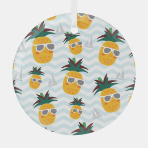 Ananas, Boot: niedliches Ozeanmuster. Ornament Aus Glas