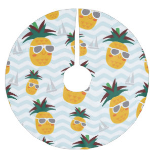Ananas, Boot: niedliches Ozeanmuster. Polyester Weihnachtsbaumdecke
