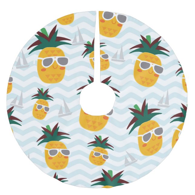 Ananas, Boot: niedliches Ozeanmuster. Polyester Weihnachtsbaumdecke (Vorderseite)