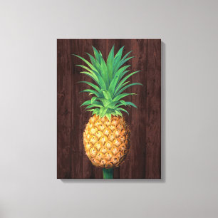 Ananas Botanische Illustration gegen Mahogany Leinwanddruck