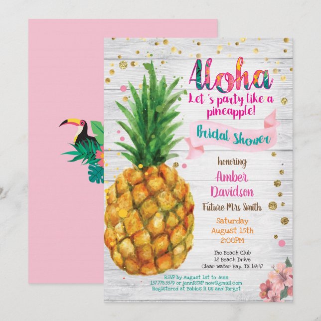 Ananas Braun Dusche Einladung tropisches Party (Vorne/Hinten)