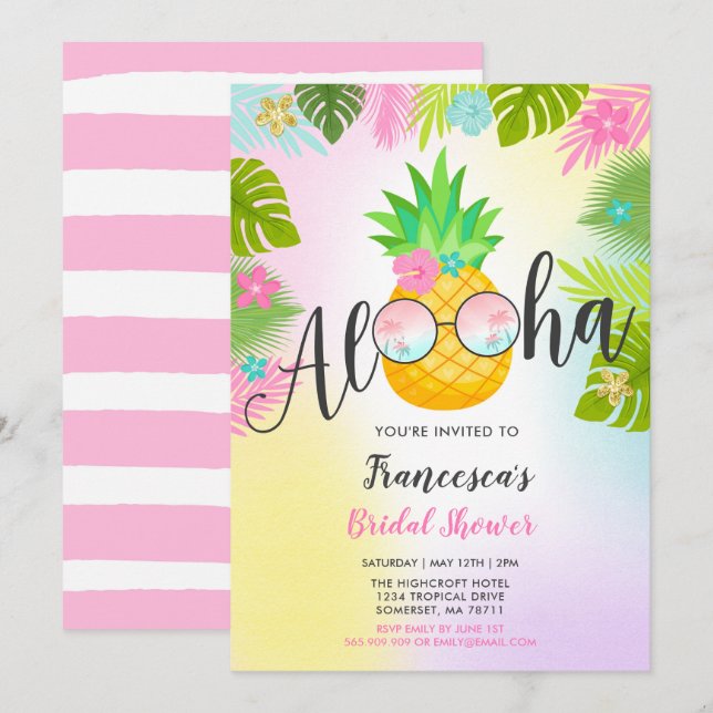 Ananas Brautdusche Einladung Hawaiian Bridal (Vorne/Hinten)