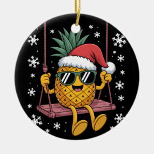 Ananas Cartoon schwingen Weihnachtsmannmütze Weihn Keramik Ornament