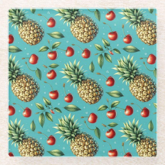 Ananas Cherry Bliss Glasuntersetzer (Vorderseite)