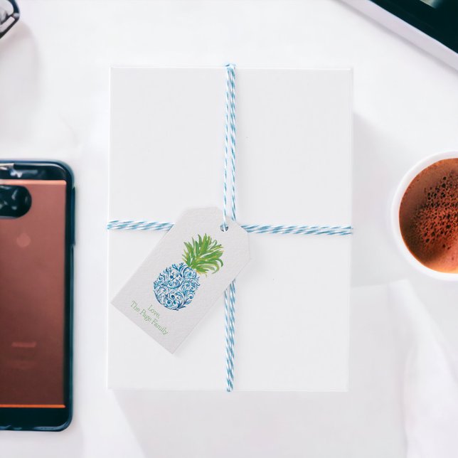 Ananas Chinoiserie Blau Personalisiert Geschenkanhänger (Von Creator hochgeladen)