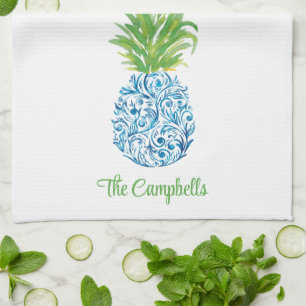 Ananas Chinoiserie Blau Weiße Preppy Custom Geschirrtuch