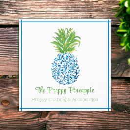 Ananas Chinoiserie Blau Weiße Preppy Quadratische Visitenkarte
