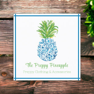 Ananas Chinoiserie Blau Weiße Preppy Quadratische Visitenkarte