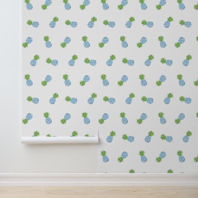 Ananas Chinoiserie Blue Green Preppy Tapete (Anwendung)