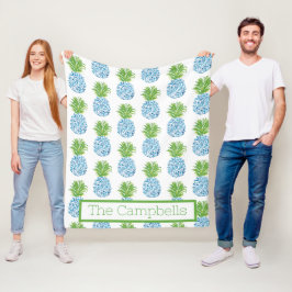 Ananas Chinoiserie Blue White Preppy Name Fleecedecke