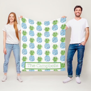 Ananas Chinoiserie Blue White Preppy Name Fleecedecke