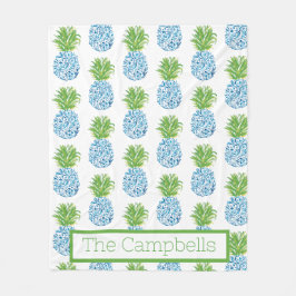 Ananas Chinoiserie Blue White Preppy Name Fleecedecke