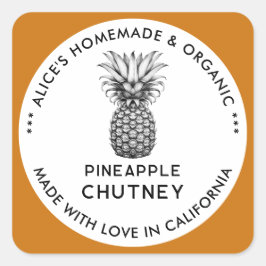 Ananas-Chutney-Etikett in schwarz-weiß Quadratischer Aufkleber