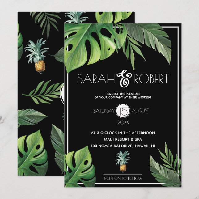 Ananas Delight Tropical Foliage Wedding Einladung (Vorne/Hinten)