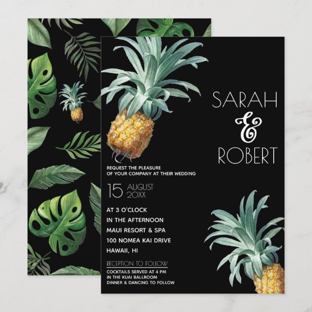 Ananas Delight Tropical Foliage Wedding Einladung (Vorne/Hinten)