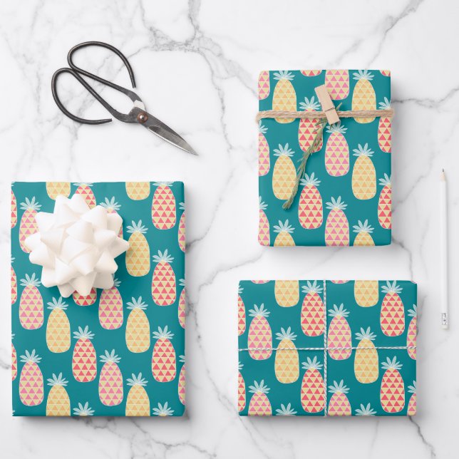 Ananas Doodle Muster Geschenkpapier Set (Vorderseite)