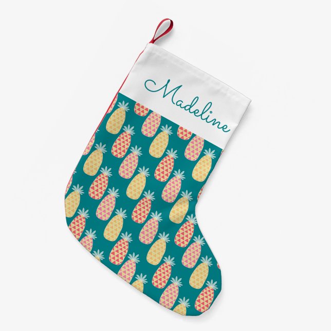 Ananas-Doodle-Muster| Name hinzufügen Kleiner Weihnachtsstrumpf (Vorderansicht (hängend))