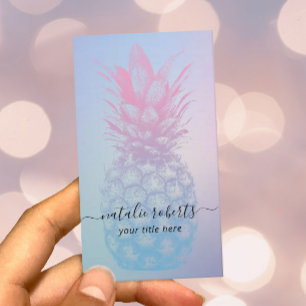 Ananas Elegant Rosa & Blau Klassische Typografie Visitenkarte