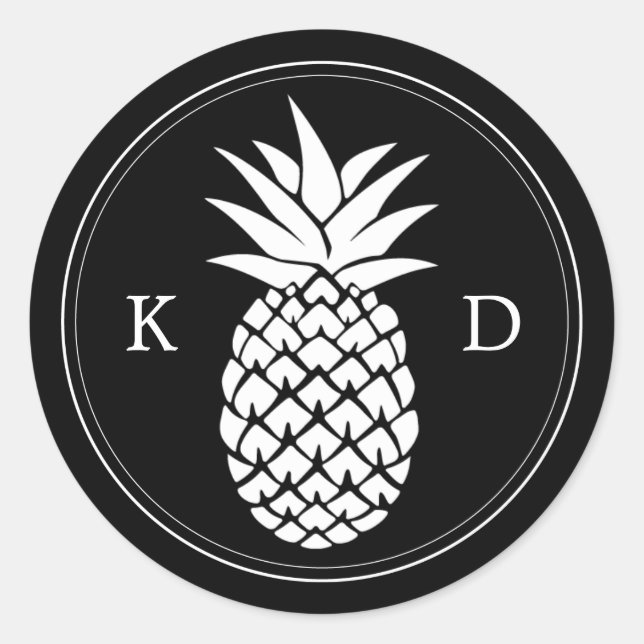 Ananas Elegante Initials Tropische Hochzeit Runder Aufkleber (Vorderseite)