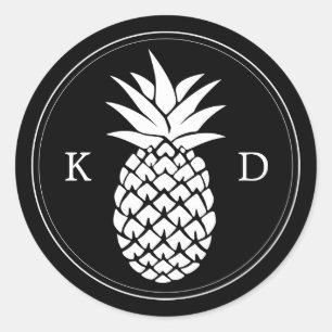 Ananas Elegante Initials Tropische Hochzeit Runder Aufkleber