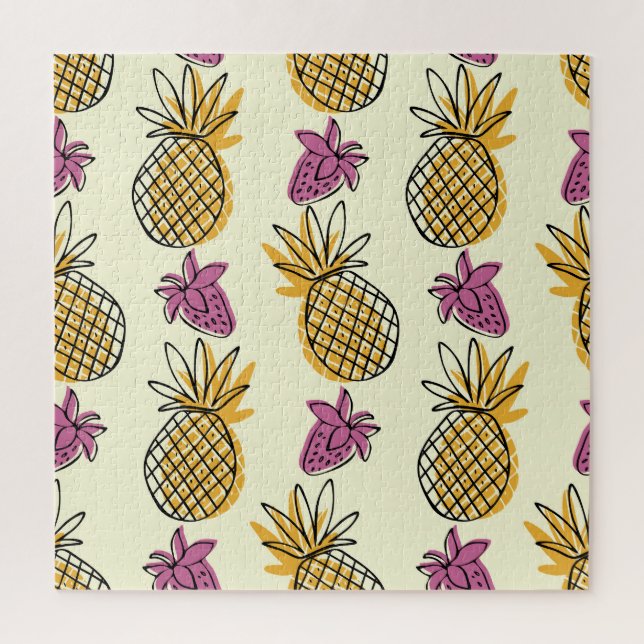 Ananas, Erdbeere Vintages Textildesign. (Vertikal)