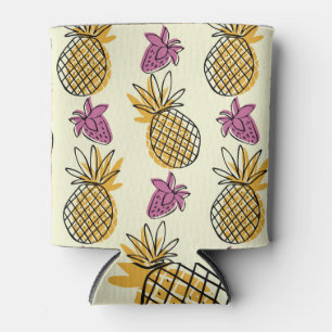 Ananas, Erdbeere Vintages Textildesign. Dosenkühler