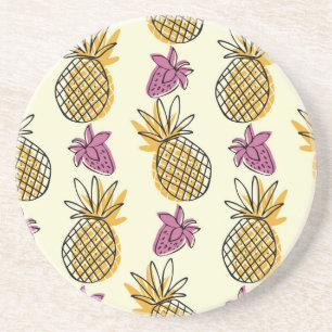 Ananas, Erdbeere Vintages Textildesign. Getränkeuntersetzer