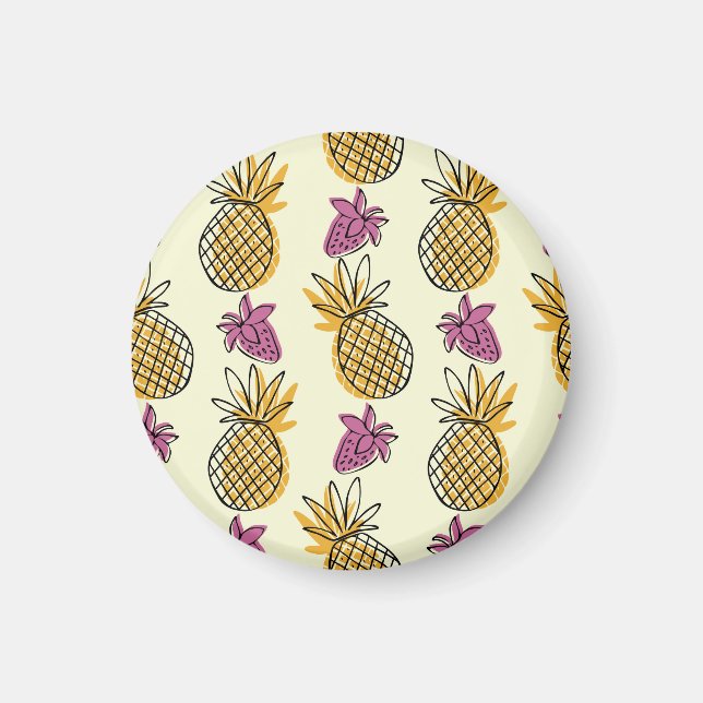 Ananas, Erdbeere Vintages Textildesign. Magnet (Vorne)