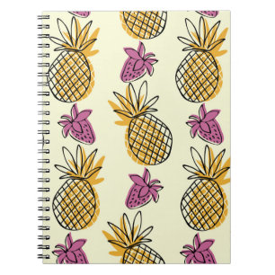 Ananas, Erdbeere Vintages Textildesign. Notizblock