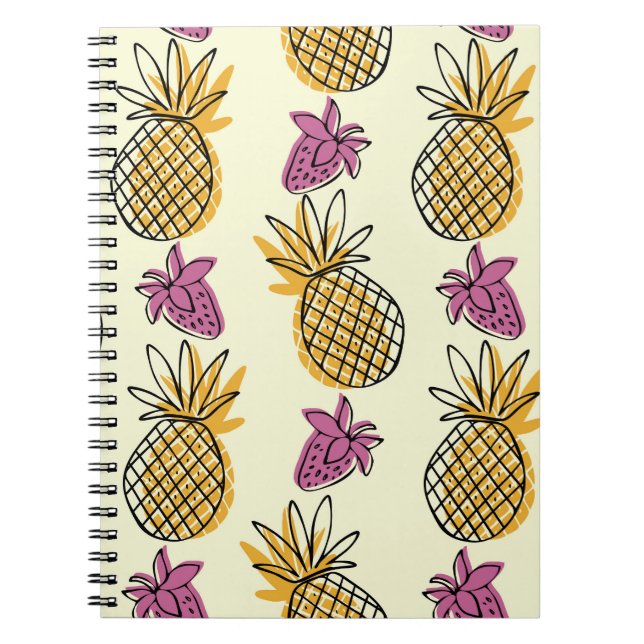 Ananas, Erdbeere Vintages Textildesign. Notizblock (Vorderseite)