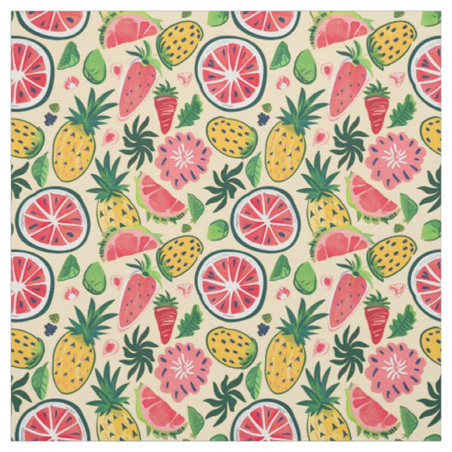 Ananas, Erdbeere, Zitrusfrüchte & Drachenfrucht Stoff (Muster)