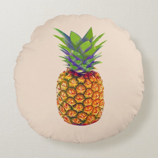 Ananas Frucht auf leichtem Beige Rundkissen Rundes Kissen (Vorderseite)