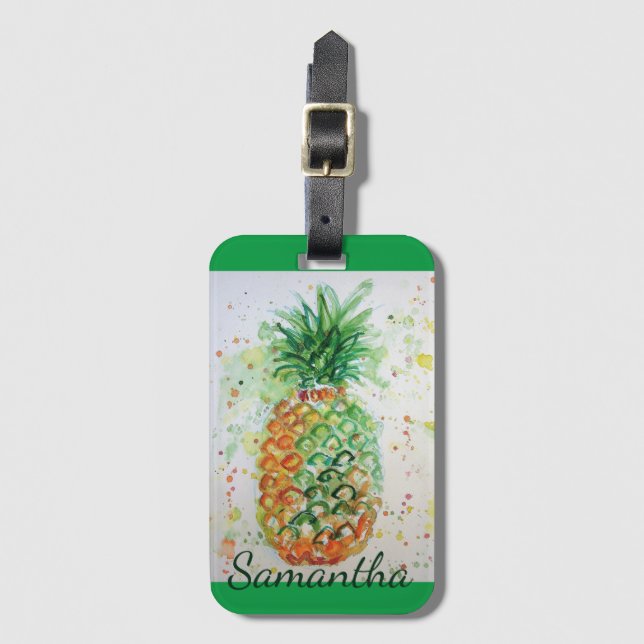 Ananas Fruchtfutter tropische Früchte Orange Limon Gepäckanhänger (Vorderseite Vertikal)