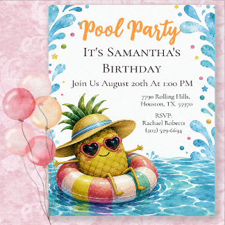 Ananas-Geburtstags-Poolparty Einladung