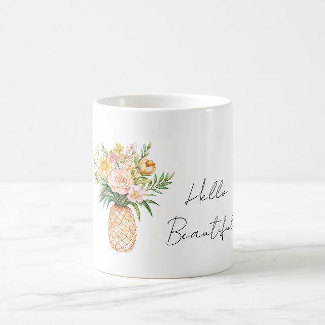 Ananas Gelbe Rosa Blumen Hallo Schön Kaffeetasse (Mittel)
