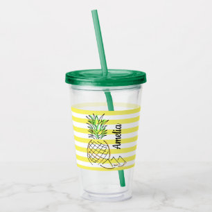 Ananas Gelbe Streifen Sommer Personalisiert Acryltrinkbecher