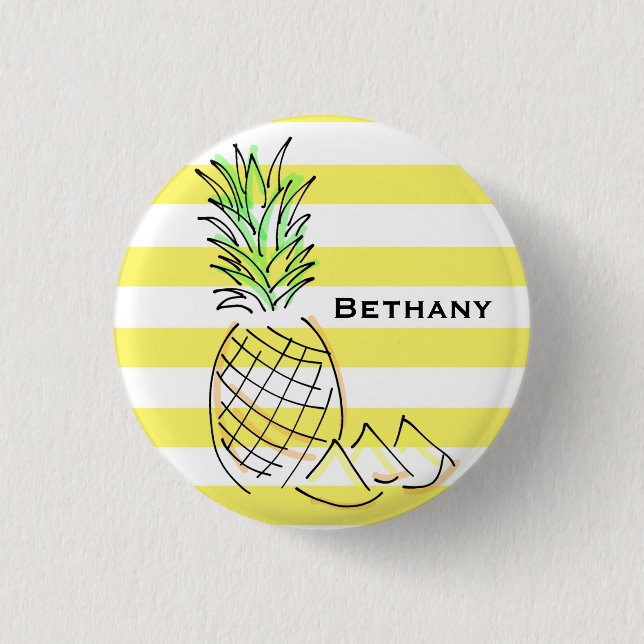 Ananas Gelbe Streifen Sommer Personalisiert Button (Vorderseite)