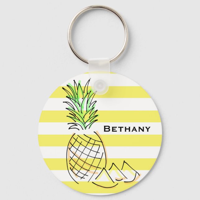 Ananas Gelbe Streifen Sommer Personalisiert Schlüsselanhänger (Vorderseite)
