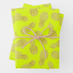 Ananas, Gold, Chartreuse Geschenkpapier Set
