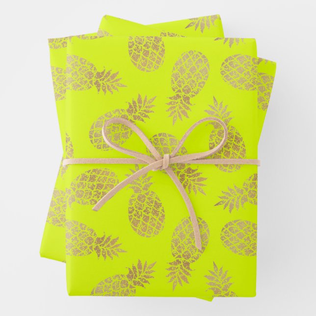 Ananas, Gold, Chartreuse Geschenkpapier Set (Beispiel)