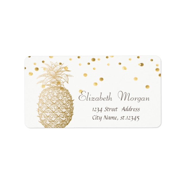 Ananas, Gold, Imitate Gold Foil Confetti Adressaufkleber (Vorne)