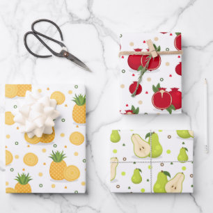 Ananas Granatapfel Birnen Geschenkpapier Set von 3