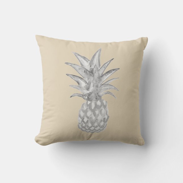 Ananas Grau Begrüßung Aquarellmalerei Kissen (Vorderseite)