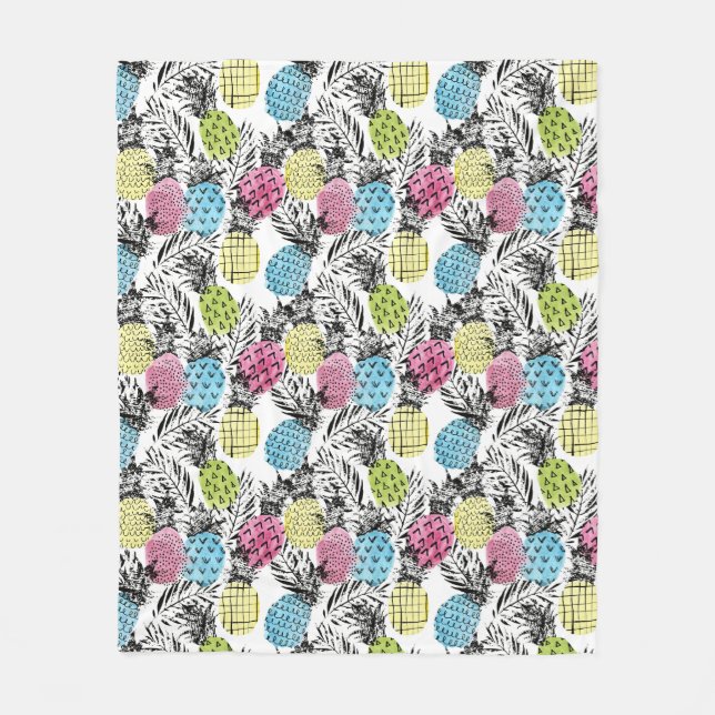 Ananas Grunge Palms Fleecedecke (Vorderseite)