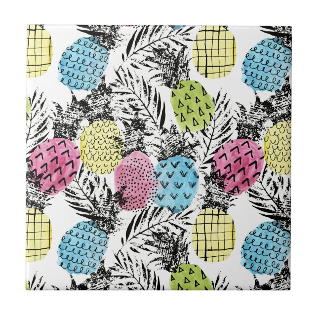 Ananas Grunge Palms Fliese (Vorderseite)