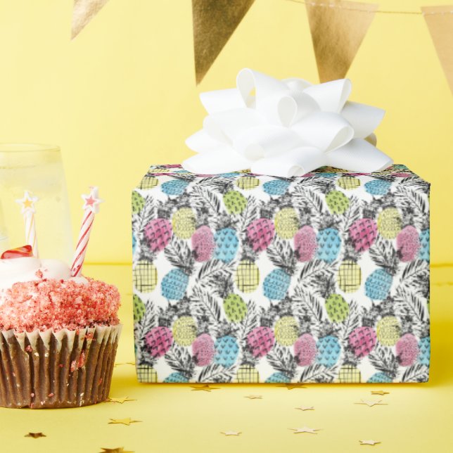 Ananas Grunge Palms Geschenkpapier (Geburtstagsparty)