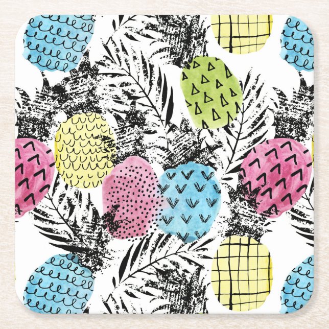 Ananas Grunge Palms Rechteckiger Pappuntersetzer (Vorderseite)
