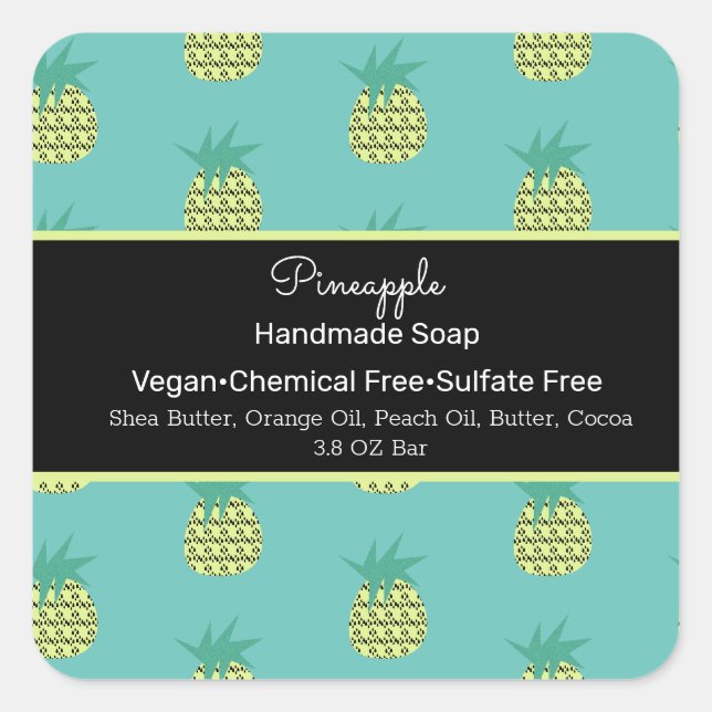 Ananas Handmade Fruit Seife Schönheitsbranding Quadratischer Aufkleber (Vorderseite)