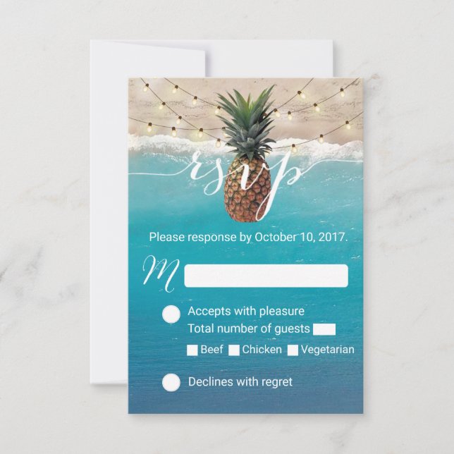 Ananas Hawaiian Tropical Beach Hochzeit UAWG RSVP Karte (Vorderseite)